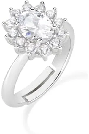 AMEN Gioielli, Anello Royal Lady, Anello Donna 925, Rodiato con Zirconi Bianchi, Anello regolabile per misure dalla 18 alla 20, Regalo Donna, Made In Italy