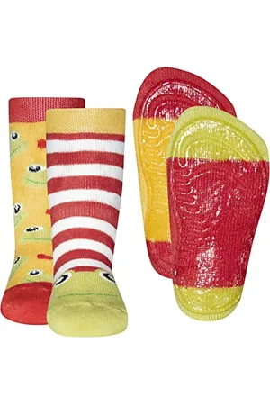 Ewers Confezione da 2 calzini con motivo a rana, calzini antiscivolo per bambine, MADE IN EUROPE, 2 paia di calzini antiscivolo per bambini, taglia 18-19