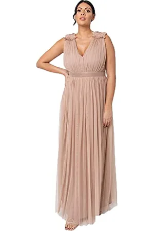 Maya Deluxe Womens Ladies Maxi Dress with Ruffle V Neck Sleeveless High Empire Waist Long for Prom Guest Wedding Bridesmaid Vestito per Damigella d’Onore, , 48 Donna