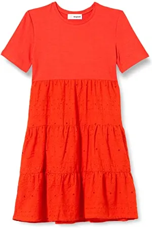 Desigual Vest_Fresia 7009 Mandarina Dress, Colore: Arancione, 8 Anni Bambina