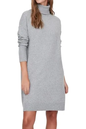 VERO MODA Vmbrilliant LS Rollneck Dress Noos, Vestito Donna, (Light Grey Melange Light Melange), 42 (Taglia Produttore: Small)