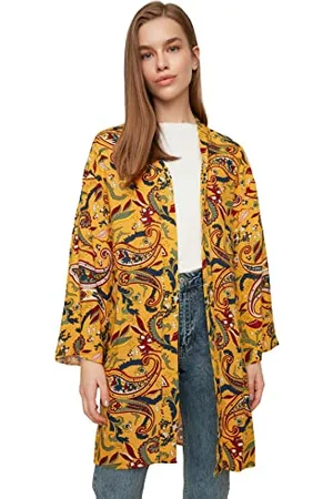 Trendyol Donna Kimono e Caftano modesti Tessuti bordini Floreali dettagliati, , 68