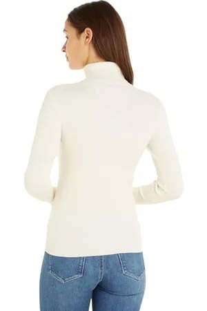 Calvin Klein Jeans Pullover Donna Badge Collo Alto, (Ivory), L