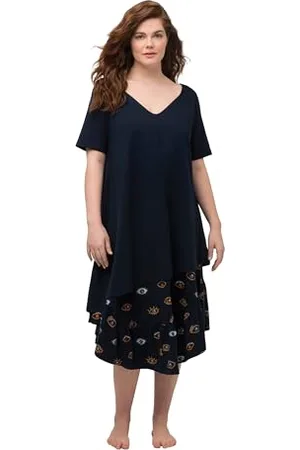 Ulla Popken Abito taglie forti da donna Una linea Scollo a V Mezze maniche Cotone biologico