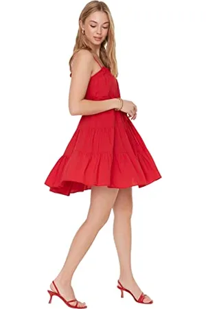 Trendyol Mini A-Line Regular Dress Vestito, Rosso, 70 Donna