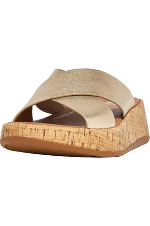 FitFlop F-Mode Pelle/Sughero Flatform Cross Slide, Sandali Bassi Donna, , 42 EU