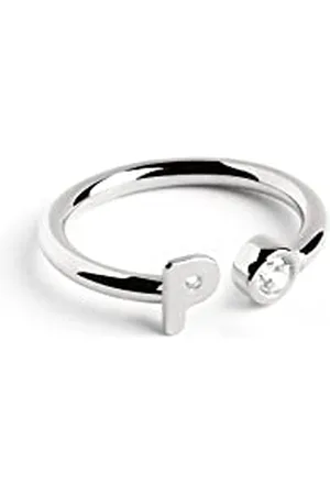 SINGULARU Anello Personalizzato Letter Spark. Regolabile. Argento Sterling 925 con Finitura Placcata Rodio. Taglia Unica. Gioielli da Donna. Lettera P