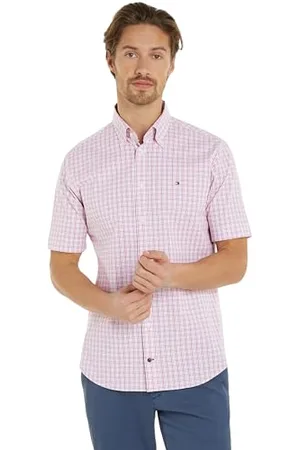 Tommy Hilfiger Camicia Maniche Corte Uomo, Multicolore (Optic White / Pink Crystal / Multi), 38