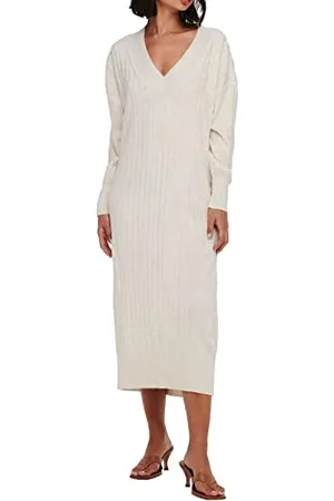 ONLY Onlnew Tessa L/S Midi V-Neck Dress Knt Abito Lungo, Pumice Stone, M Donna