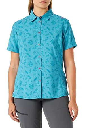 CMP Polyester Half Sleeves T-Shirt Floral Style Button Down, E982, 40 Women