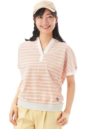 Tommy Hilfiger Maglietta Polo Maniche Corte Donna Regular Fit, (Breton Ecru/Whimsy Pink), XS