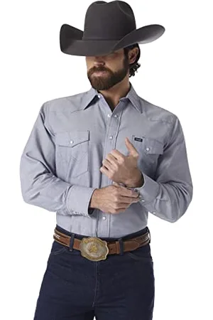 Wrangler Western, camicia da lavoro a maniche lunghe, con finitura lavata, da uomo - Blu - 16.5" Collo 34" Manica