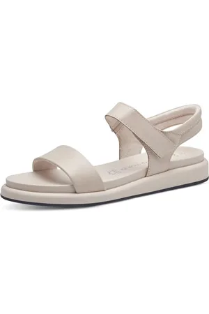 Marco Tozzi Sandali Donna Bassi in Pelle con Chiusura a Strappo, Beige (Cream), 36 EU