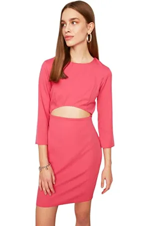 Trendyol Abito da Donna in Tessuto con Scollo Rotondo Aderente Vestito, , 70