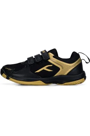 Hundred Court Star Non-Marking Badminton Shoes for Boys (Black/Gold, EU 36/UK 3/US 4) | Lightweight | X-Cushion Protection | Suitable for Indoor Tennis/Squash/Table Tennis/Basketball & Padel