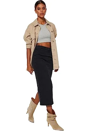 Trendyol Damen Gerade Midi Stift Rock Gonna, Black, 36 Donna