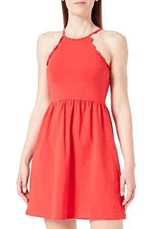 ONLY Onlamber Strap Scallop Short Dress Ay NN Abito in Jersey, Rosso-Mars Red, L Donna