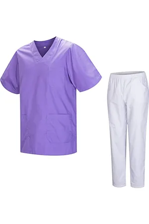 MISEMIYA Uniformi Unisex Set Camice – Uniforme Medica con Maglia e Pantaloni Uniformi Mediche Camice Uniformi sanitarie 817-8312-BLANCO - Large