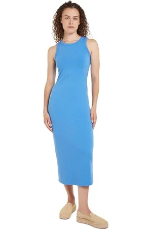 Tommy Hilfiger Donna Abito Midi Dress Slim Fit, (Blue Spell), M