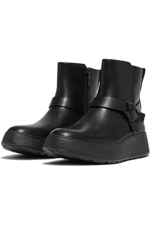 FitFlop F-Mode Stivaletti Chelsea Flatform in Pelle con Nodo Piegato, Stivali Donna, , 39 EU