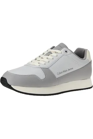 Calvin Klein Jeans Retro Runner Low Lth in SAT YM0YM00863, Sneaker da Corsa Uomo, Grigio (Oyster Mushroom/Formal Grey), 44.5 EU