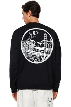 Trendyol Felpa Oversize con Stampa Paesaggio Girocollo Maglia di Tuta, , XL Uomo
