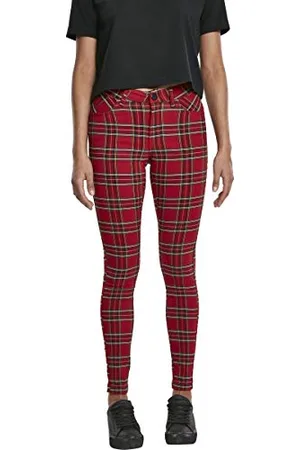 Urban classics Ladies Skinny Tartan Pants Pantaloni, (Red/Blk 00200), 44 (Taglia Produttore: 28) Donna