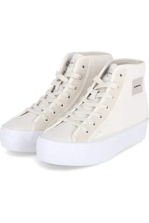 Calvin Klein Jeans Bold Vulc FLATF High T ML FAD YW0YW01320, Sneaker vulcanizzate Donna, Beige (Creamy White/Bright White), 39 EU