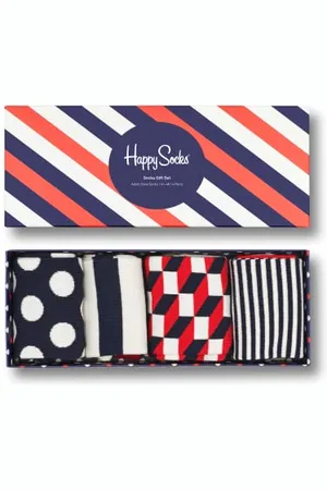 Happy Socks Stripe Gift Box, Calze Unisex adulto, (Navy 6000), 41-46 confezione da 4