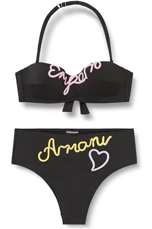 Emporio Armani Band & High Brief Emrboidery Signature Bikini Sets, Set di Bikini Donna, (Black-Pastel), XL