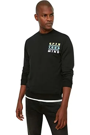 Trendyol Black Male Regular Fit Manica Lunga Bicycle Collar Printing Maglia di Tuta, , XL Uomo