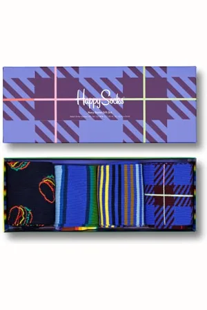 Happy Socks 4-Pack Navy Socks Set, colorati e divertenti, calzini per uomo e donna, (36-40)
