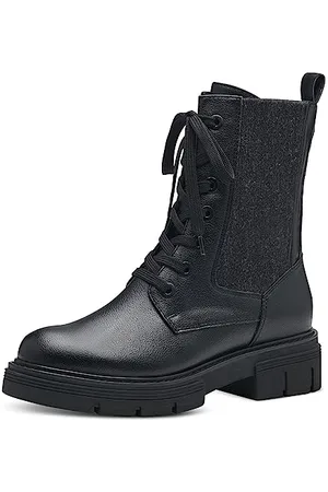 Stivali Stringati Donna senza Tacco in Pelle Sintetica Invernali, Black, 39 EU