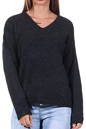 ONLY ONLCAMILLA V-Neck L/S Pullover Knt Noos, Grigio (Dark Grey Melange), S Donna
