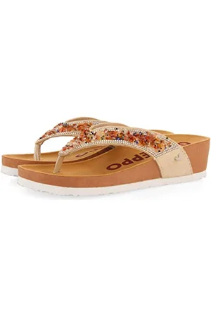 Gioseppo Ciabattine Stile bio Beige con Zeppa e Dettaglio di Pietre Multicolore per Donna athis