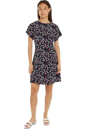 Tommy Hilfiger Abito Donna Small Ribbon Mini Dress Maniche Corte, Multicolore (Small Ribbon Print/ Desert Sky), 46