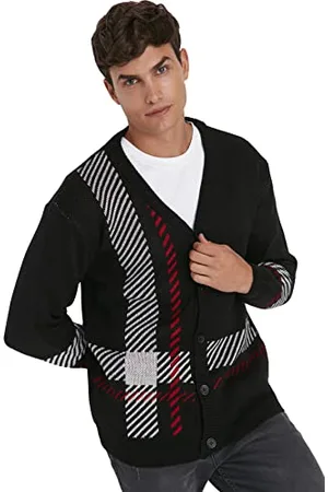 Trendyol Cardigan in Maglia con Scollo a V Basic Regular Fit Uomo Maglione, , M