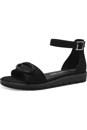 Marco Tozzi Sandali Donna Bassi con Cinturino Regolabile Vegani, (Schwarz), 37 EU