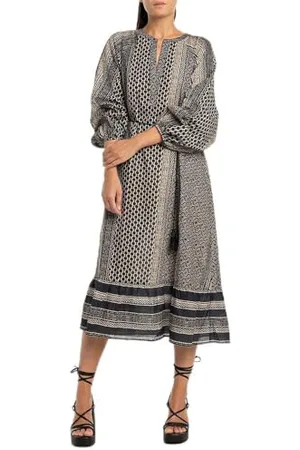 Replay Abito in cotone da donna, multicolore (nero/sabbia 010), L
