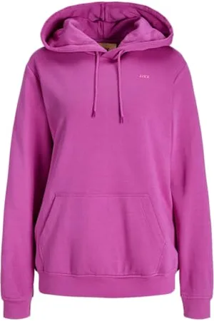 JJXX Jxabbie RLX LS Every Hood Swt Noos Felpa con Cappuccio, Rosso Fucsia/Stampa: Carmine Rose Logo, XS Donna