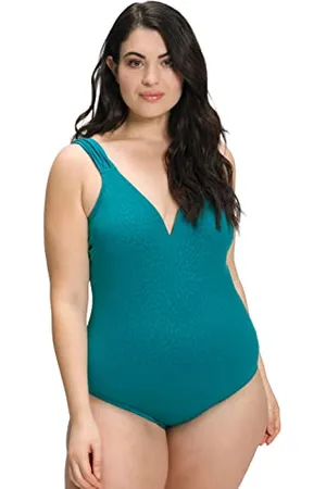 Ulla Popken Costume da Bagno, Leo-Jacquard, Coppe morbide, Schiena Profonda, , 54 Donna