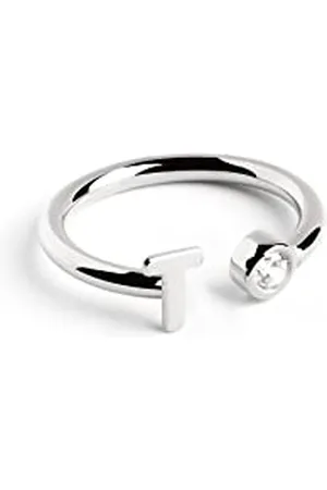 SINGULARU Anello Personalizzato Letter Spark. Regolabile. Argento Sterling 925 con Finitura Placcata Rodio. Taglia Unica. Gioielli da Donna. Lettera T