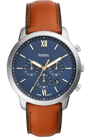 Fossil Orologio Neutra Chrono da uomo, movimento cronografo al quarzo, cassa in acciaio inossidabile argentato da 44 mm con cinturino in pelle, FS5453