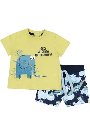 chicco Completo Neonato con T-shirt e Pantaloncini Corti, con Apertura sulla Schiena con Bottoncini, con Grafiche Moderne e alla Moda, in Cotone, Lavabile in Lavatrice, 0-24 Mesi, Designed in Italy