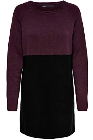 ONLY ONLLILLO L/S Dress Knt Noos Vestito, Windsor-Wine/Strisce: w. Nero, S Donna