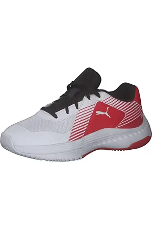 PUMA Varion Jr, Scarpe da Ginnastica per Ambienti Interni Unisex-Bambini, White Black-High Risk Red, 29 EU