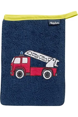 Playshoes Unisex Kinder Frottee-Waschhandschuh, Guanto da bagno Unisex - Bambini e ragazzi, (11 - Marine Feuerwehr), 15x20 cm