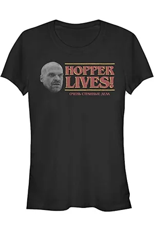 Stranger Things Hopper Lives Head-Maglietta a Maniche Corte T-Shirt, , S Donna