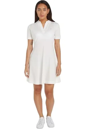 Tommy Hilfiger Abito a Polo Donna a Righe, (Ecru), S