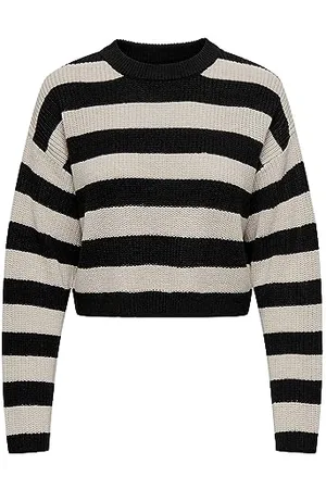 ONLY Onlmalavi L/S Cropped Maglione Knt Noos, Black/Stripes:Wide/Pumice Stone, XL Donna